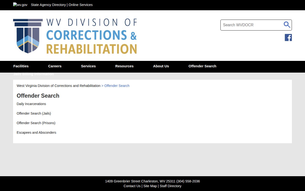 Brooke County released inmate WVDCR jail and prison search choices